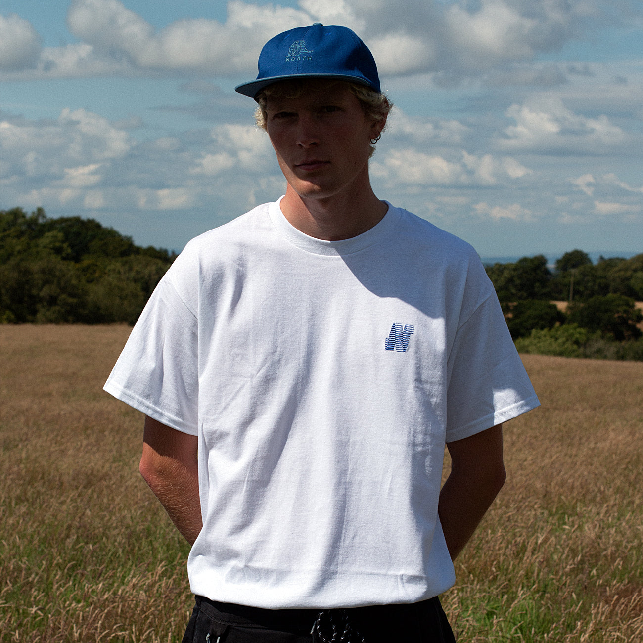 North N Logo Embroidery T-Shirt - White/Navy